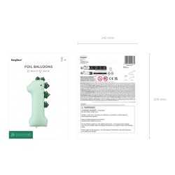 Globos Foil de 36" (92cm) Número 1 Dinosaurio Menta  www.globodeco.es