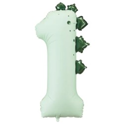 Globos Foil de 36" (92cm) Número 1 Dinosaurio Menta  www.globodeco.es