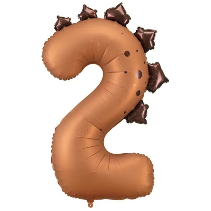 Globos Foil de 36" (92cm) Número 2 Dinosaurio Marrón  www.globodeco.es