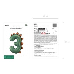 Globos Foil de 36" (92cm) Número 3 Dinosaurio Verde  www.globodeco.es