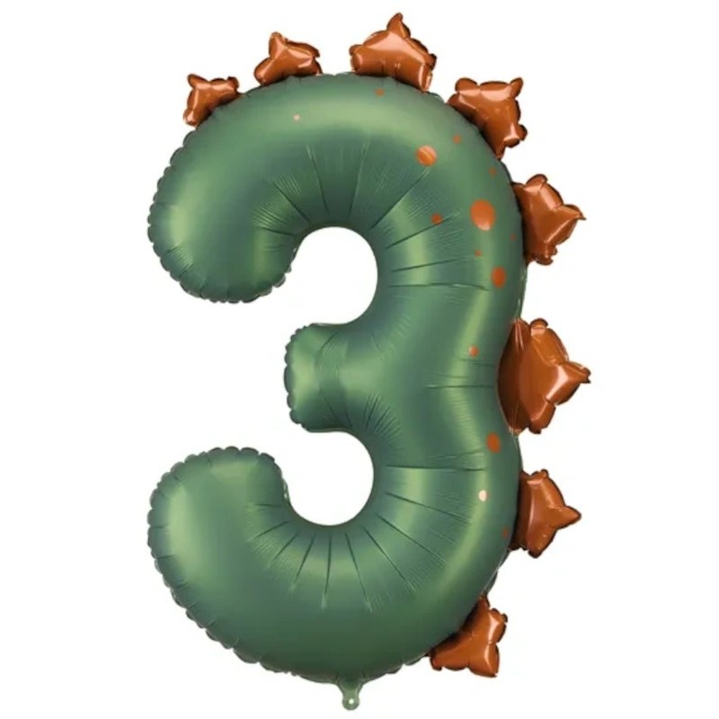 Globos Foil de 36" (92cm) Número 3 Dinosaurio Verde  www.globodeco.es